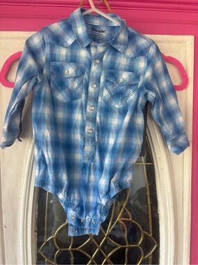 Wrangler Light Blue Plaid Long-Sleeve One-Piece Bodysuit
